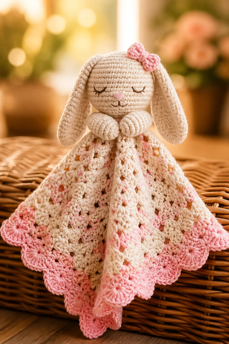 Crochet bunny lovey security blanket pattern for cozy comfort