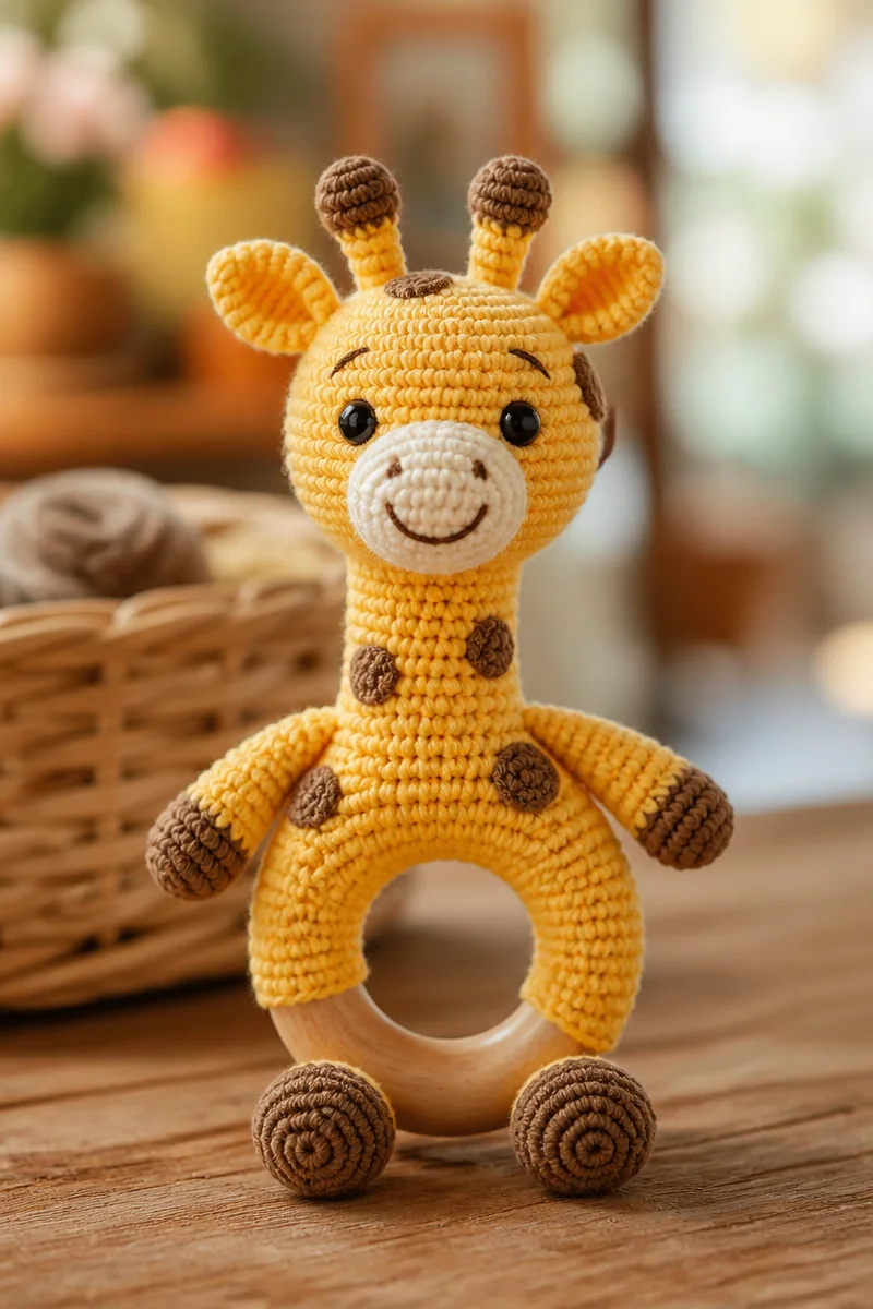Adorable amigurumi giraffe crochet baby rattle pattern for kids