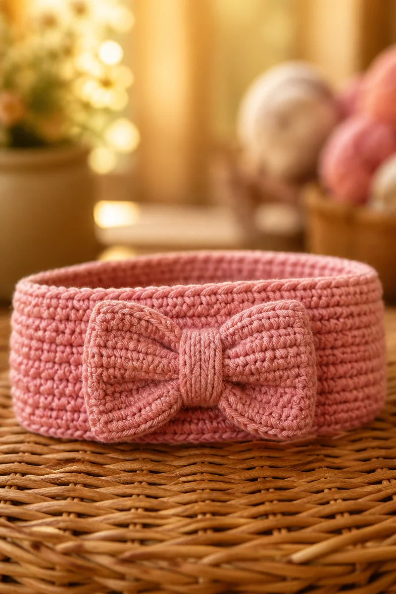 Easy bow tie crochet baby headband pattern for infants