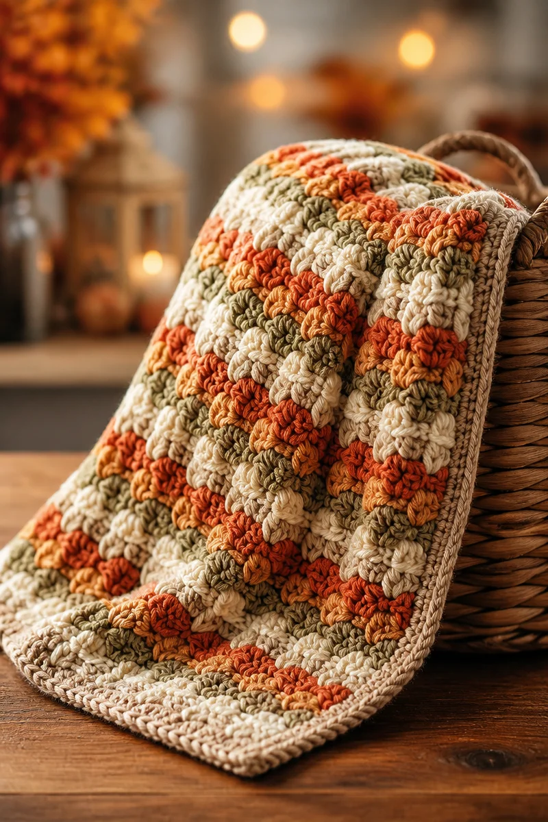 Easy chunky crochet baby blanket pattern for autumn season.
