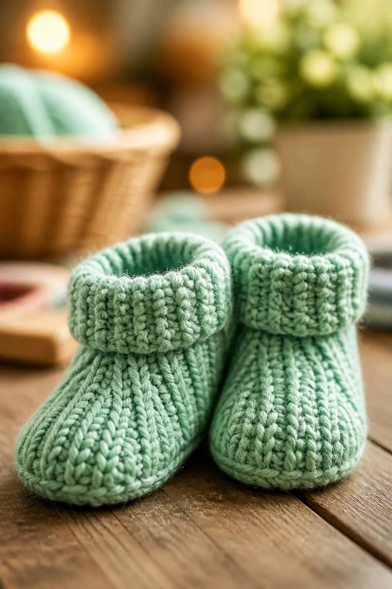 Simple ribbed crochet baby booties pattern for cozy, stylish infant footwear
