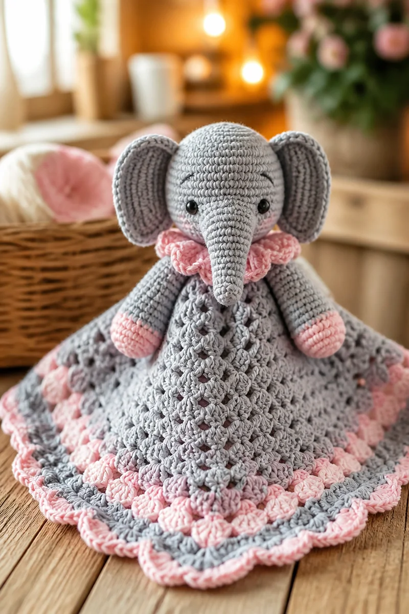 Sweet crochet elephant security blanket lovey pattern for babies