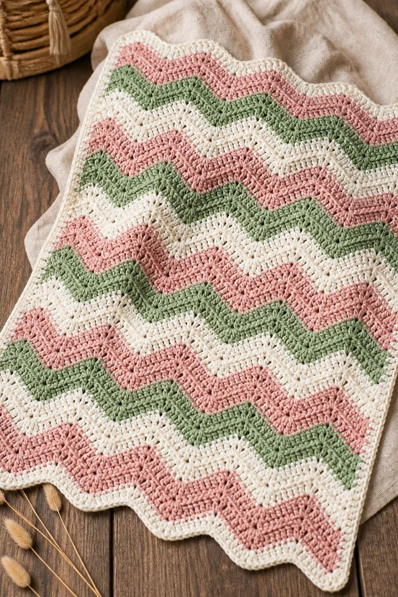 Crochet baby blanket ripple pattern with colorful stripes