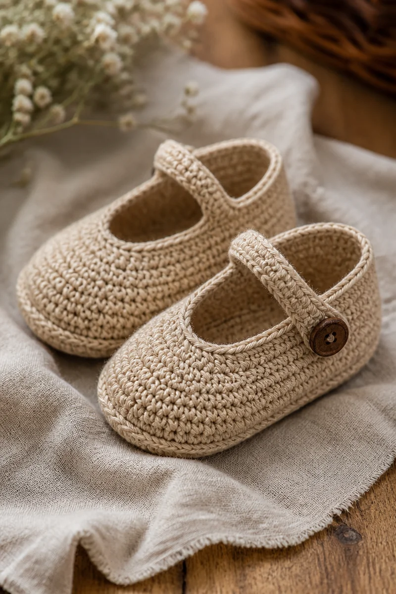 Crochet baby bootie with ankle strap for stylish and cozy fit