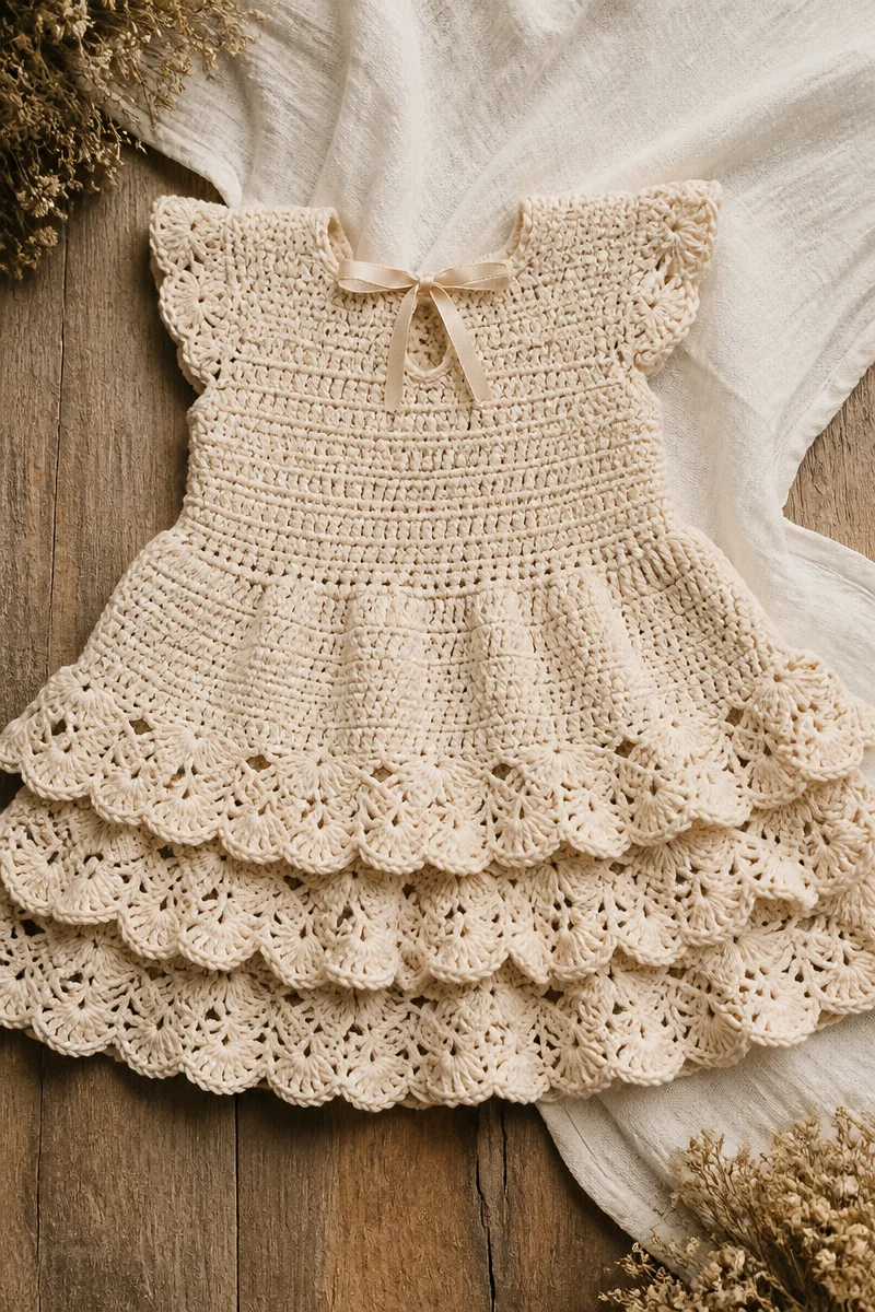Adorable crochet baby dress with ruffle design for infants and toddlers