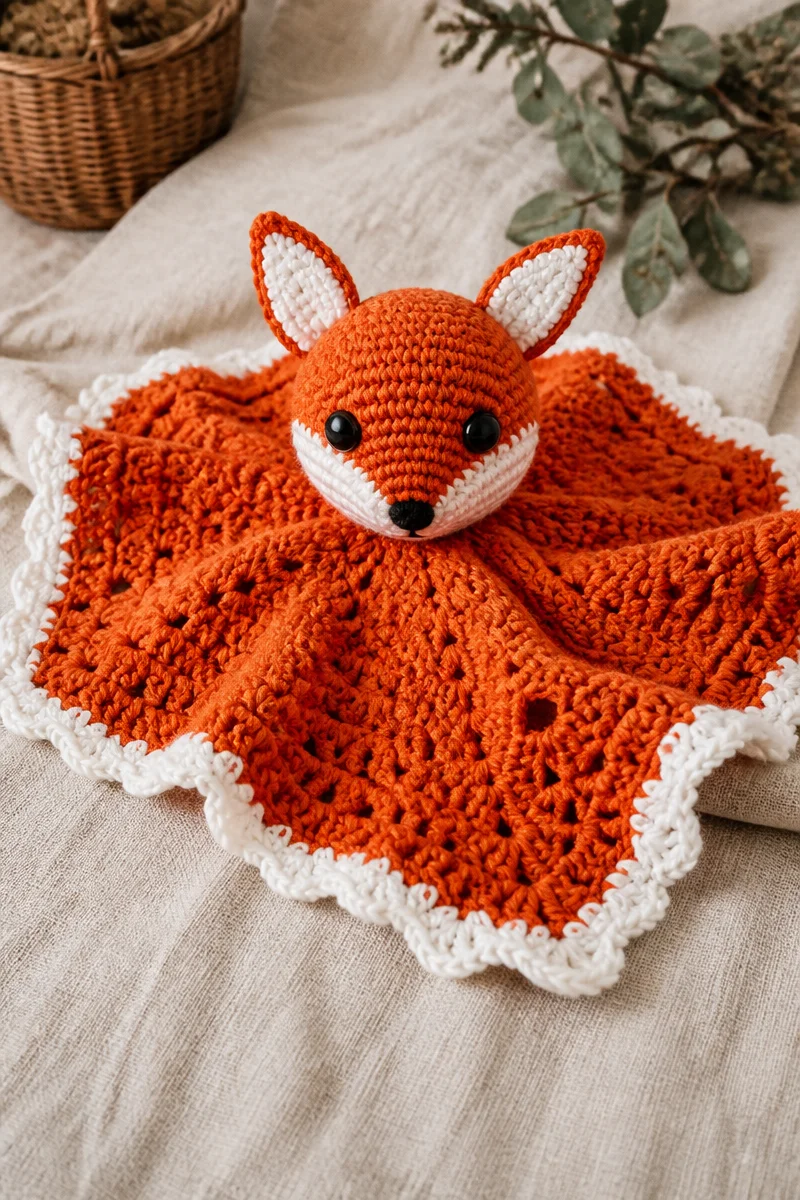Crochet Baby Fox Lovey Pattern for adorable baby blanket