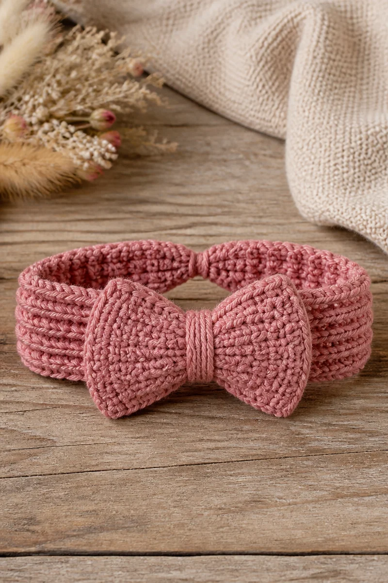 Crochet baby headband bow set for infants in soft, stylish design