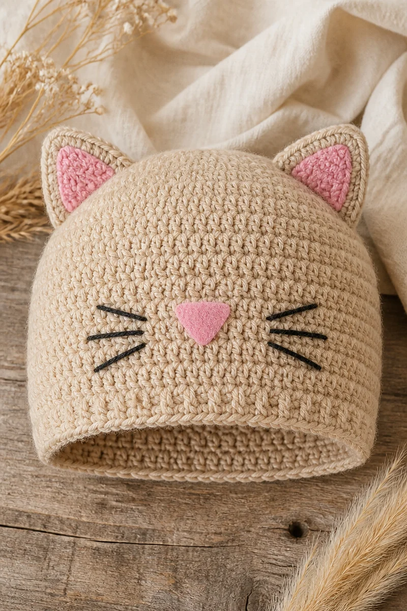 Adorable crochet baby kitten ear hat for infants