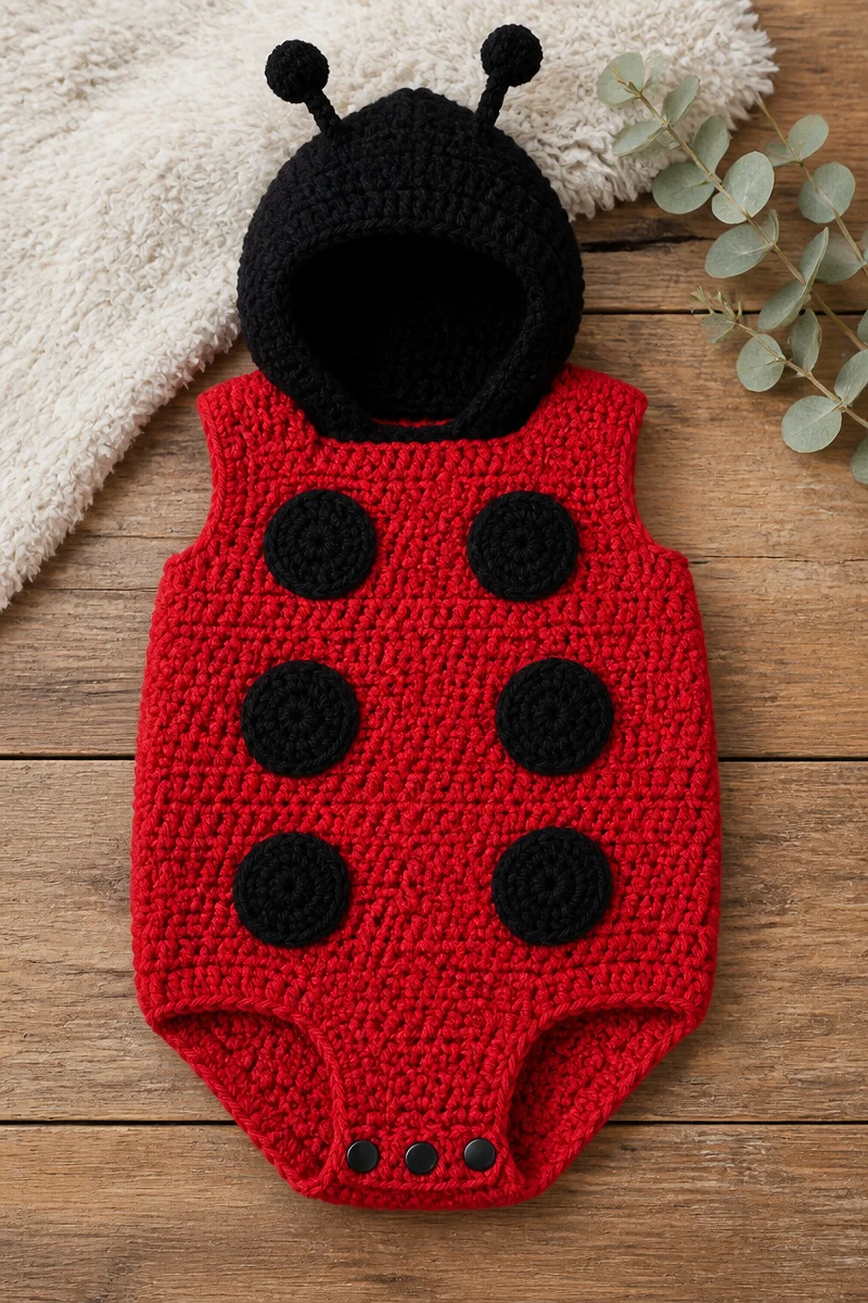 Crochet pattern for a cute baby ladybug costume