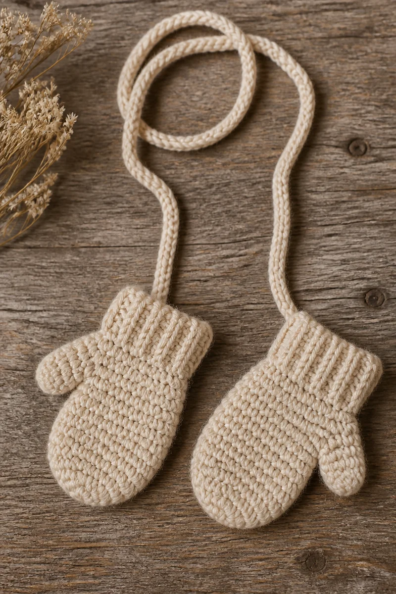 Crochet Baby Mitten String Set for warm and stylish baby mittens