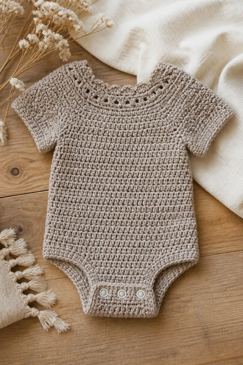 Crochet baby onesie photo outfit for newborns, ideal for memorable photography.
