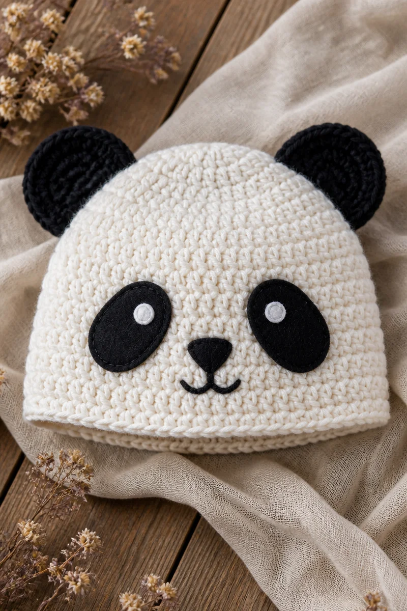 Crochet baby panda hat pattern for infants and toddlers