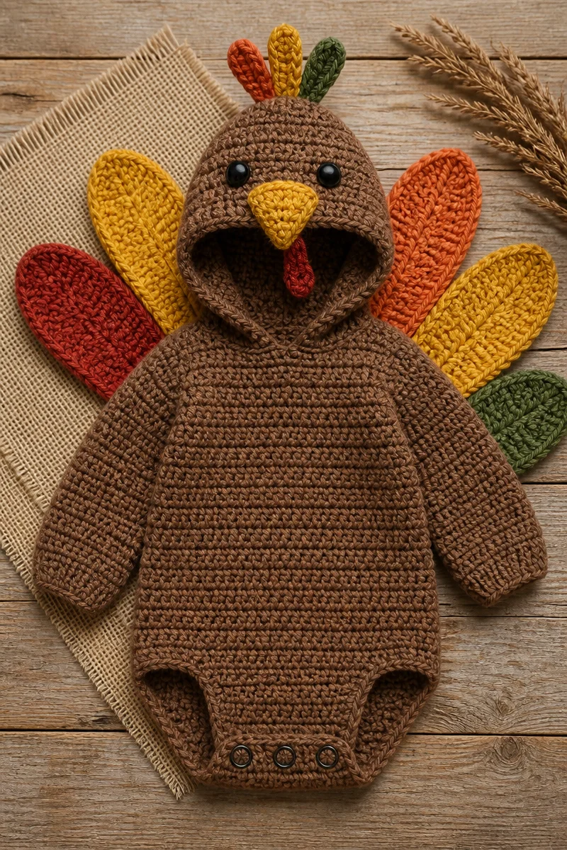 Crochet baby turkey costume suit for Thanksgiving celebrations