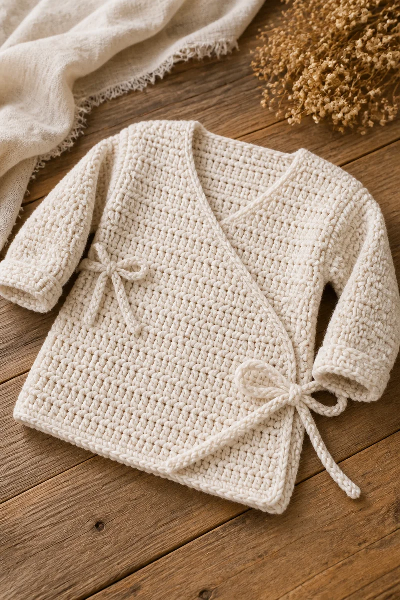 Crochet baby wrap cardigan pattern for a cozy and stylish outfit.