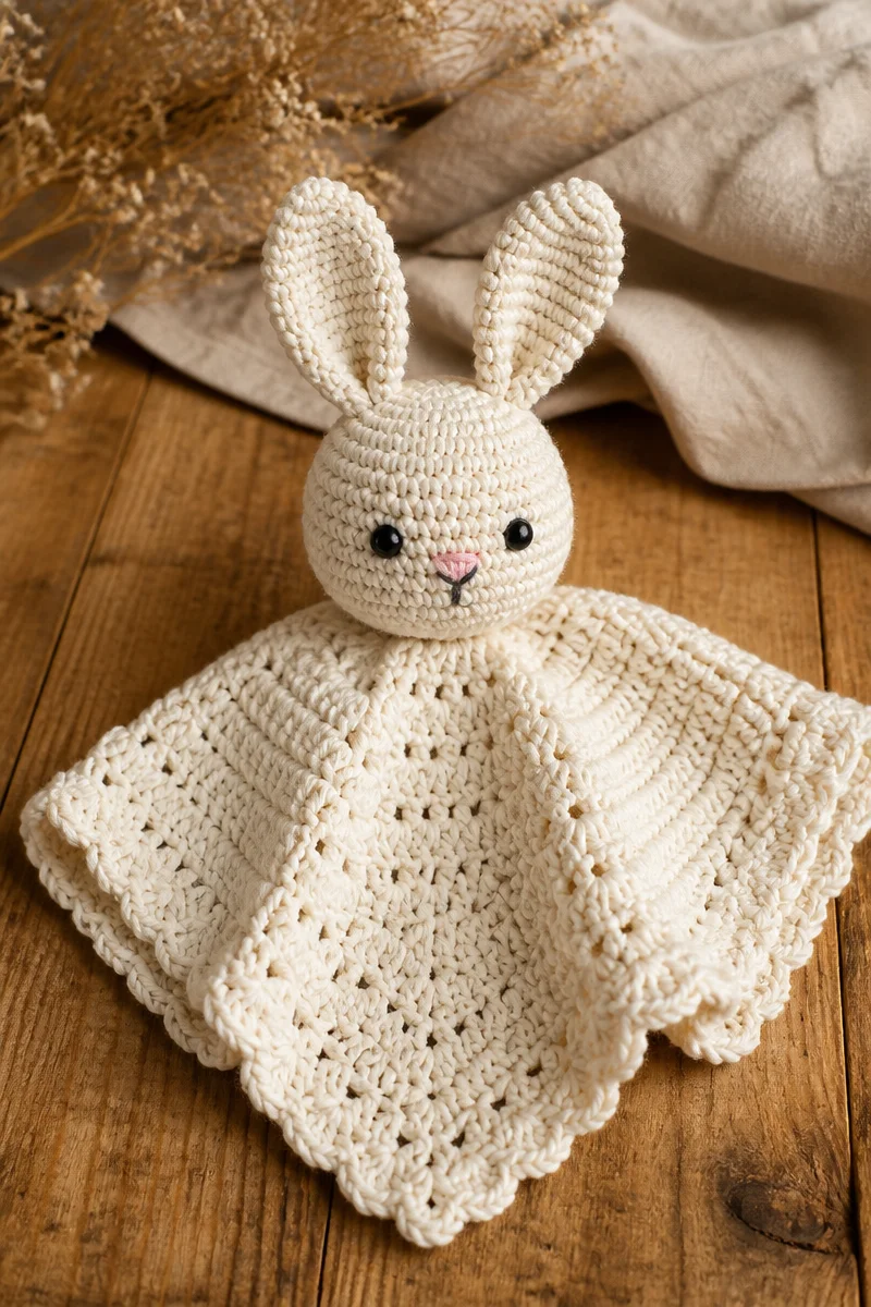 Crochet Bunny Lovey pattern for babies, soft and cuddly toy