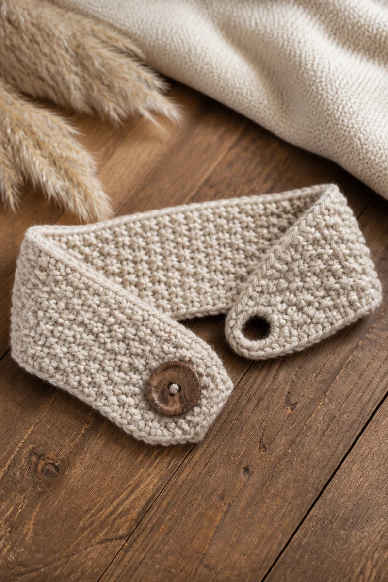 Crochet ear warmer headband pattern featuring vibrant colors and texture.