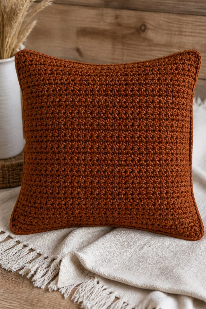 Crochet Fall Throw Pillow Cover - Handmade pillow for seasonal decor