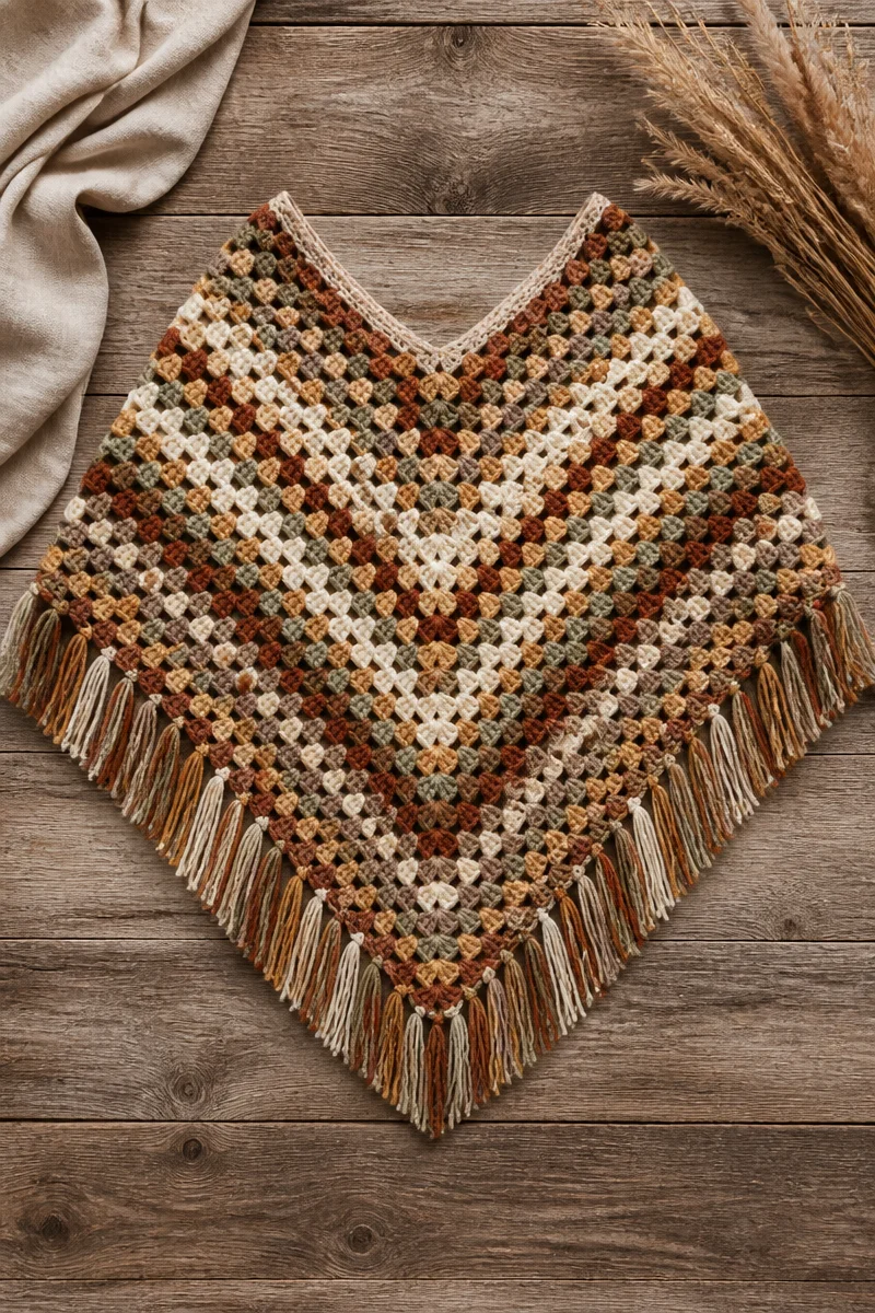 Crochet poncho pattern for stylish autumn wear