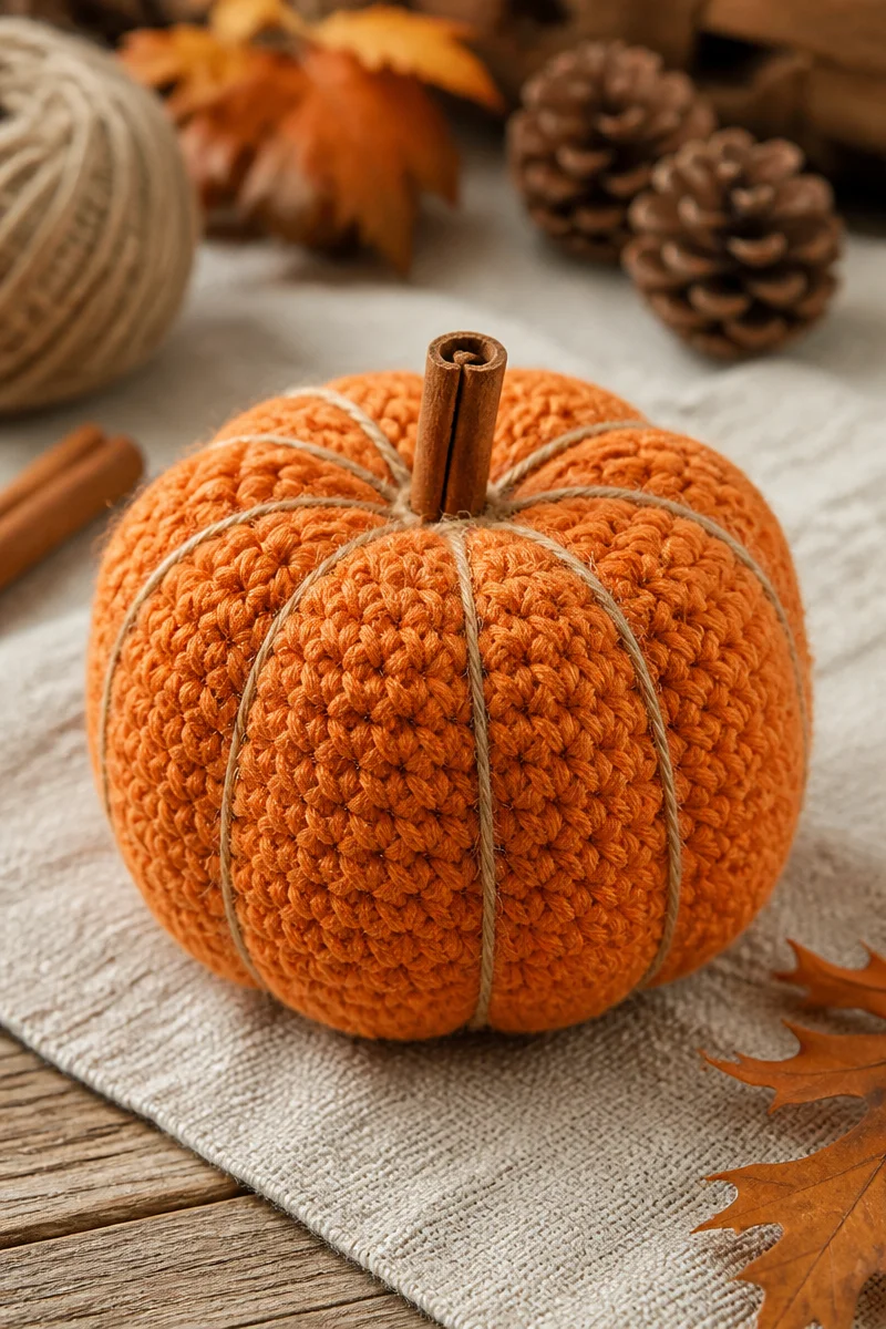 Easy crochet pumpkin decor pattern for autumn home decoration