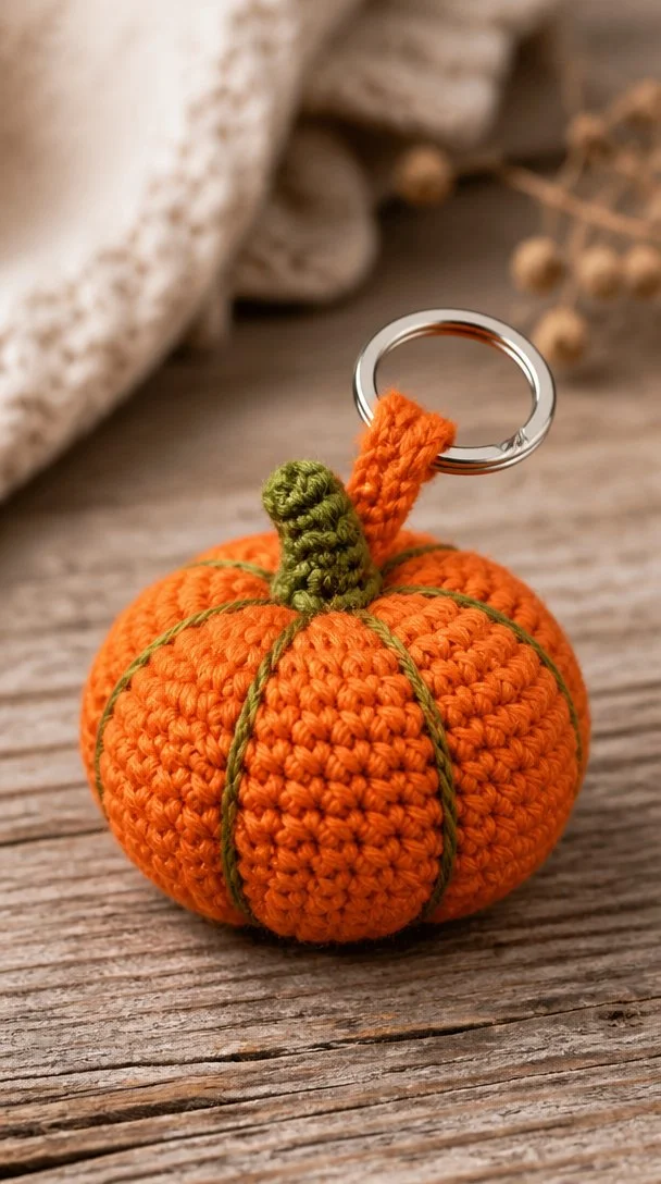Crochet pumpkin keychain for fall decor and gifts