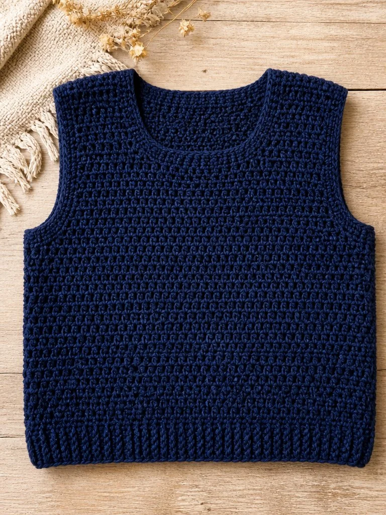Easy crochet sweater vest pattern for beginners with stylish design.